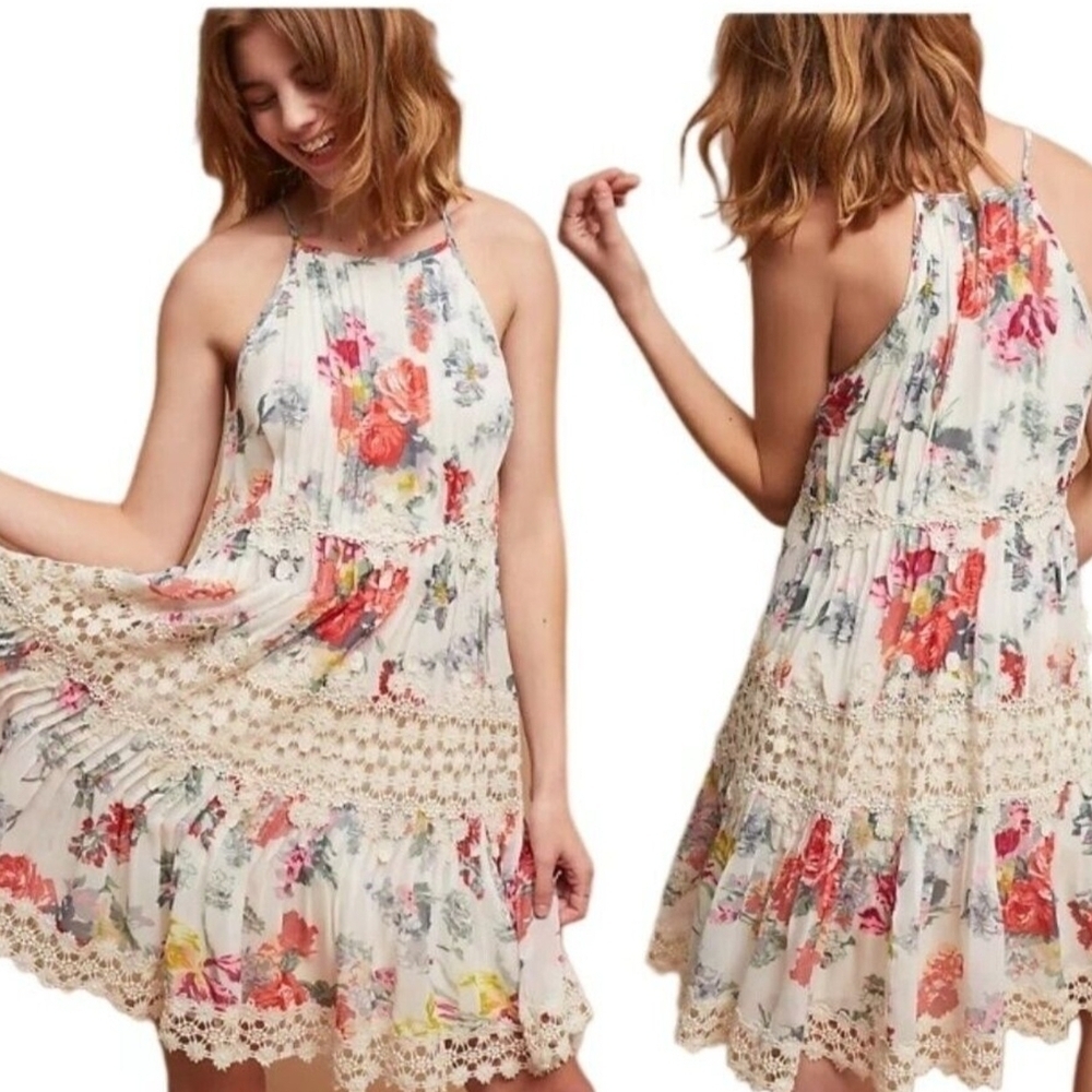 Anthropologie Ranna Gill Floral Lace Halter Dress Size M
